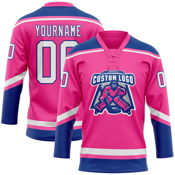Custom Pink White-Royal Hockey Lace Neck Jersey