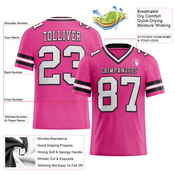 Custom Pink White-Black Mesh Authentic Football Jersey