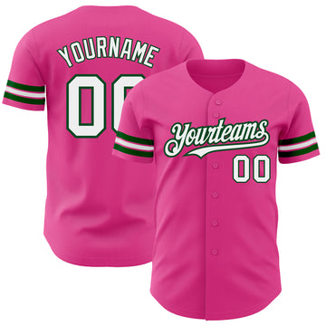 Custom Pink White-Green Authentic Baseball Jersey