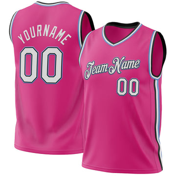 Custom Pink Black-Light Blue Authentic Throwback Basketball Jersey