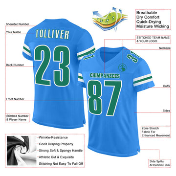 Custom Powder Blue Kelly Green-White Mesh Authentic Football Jersey