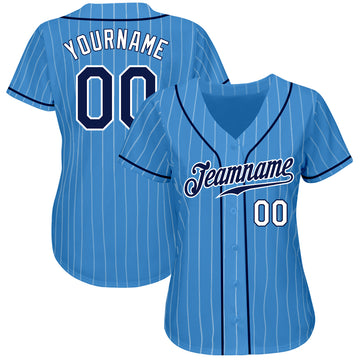 Custom Powder Blue White Pinstripe Navy-White Authentic Baseball Jersey