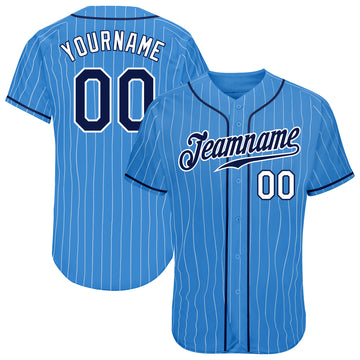 Custom Powder Blue White Pinstripe Navy-White Authentic Baseball Jersey