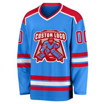 Custom Powder Blue Red-White Hockey Jersey