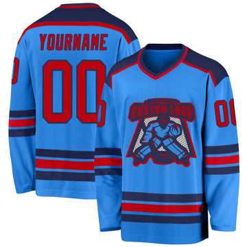 Custom Powder Blue Red-Navy Hockey Jersey