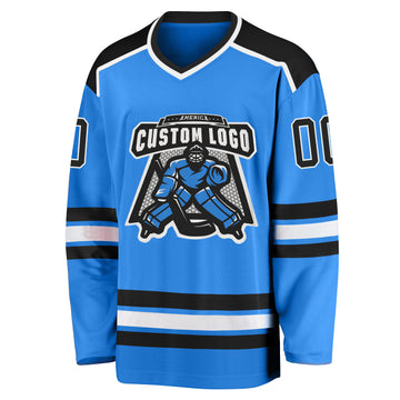 Custom Powder Blue Black-White Hockey Jersey