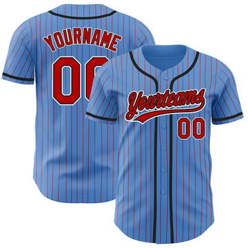 Custom Powder Blue Red Pinstripe Red-Black Authentic Baseball Jersey