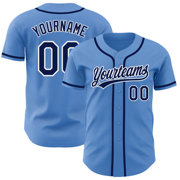 Custom Powder Blue Navy-White Authentic Baseball Jersey