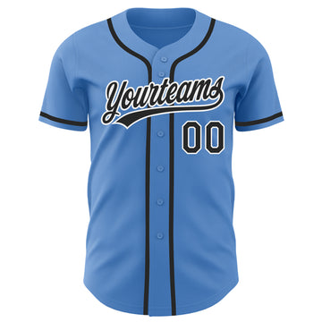 Custom Powder Blue Black-White Authentic Baseball Jersey