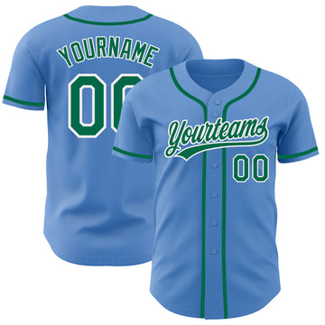 Custom Powder Blue Kelly Green-White Authentic Baseball Jersey