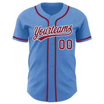 Custom Powder Blue Crimson-White Authentic Baseball Jersey