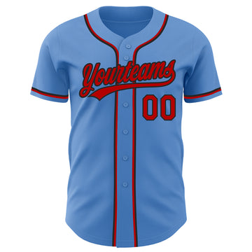 Custom Powder Blue Red-Black Authentic Baseball Jersey