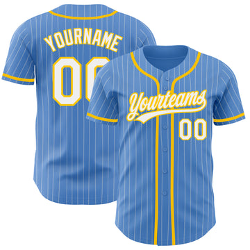 Custom Powder Blue White Pinstripe Yellow Authentic Baseball Jersey