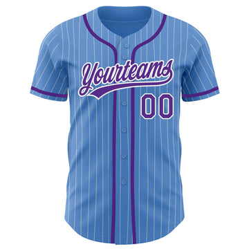 Custom Powder Blue White Pinstripe Purple Authentic Baseball Jersey