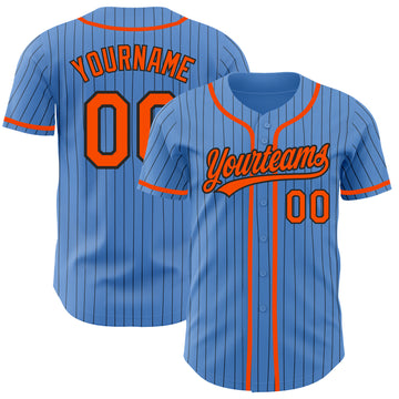 Custom Powder Blue Black Pinstripe Orange Authentic Baseball Jersey