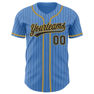 Custom Powder Blue Black Pinstripe Old Gold Authentic Baseball Jersey