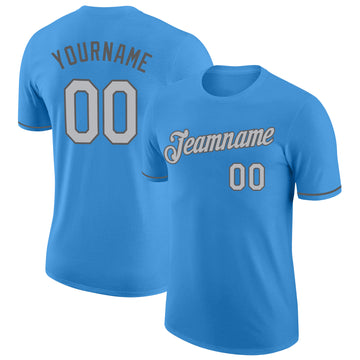 Custom Powder Blue Gray-Steel Gray Performance T-Shirt