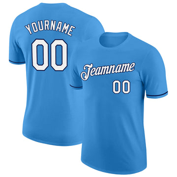 Custom Powder Blue White-Navy Performance T-Shirt