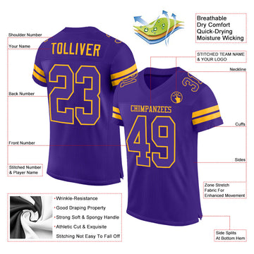 Custom Purple Purple-Gold Mesh Authentic Football Jersey