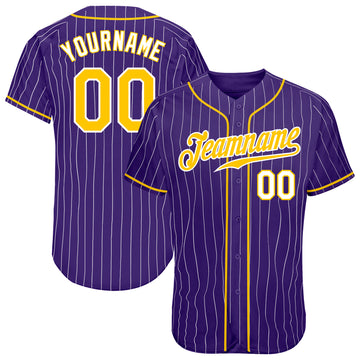 Custom Purple White Pinstripe Gold-White Authentic Baseball Jersey