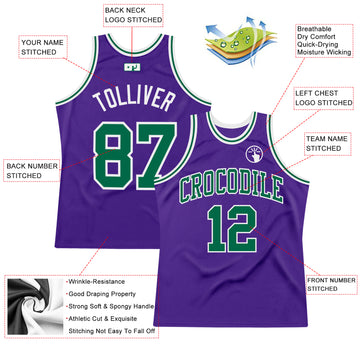 Custom Purple Kelly Green-White Authentic Throwback Basketball Jersey