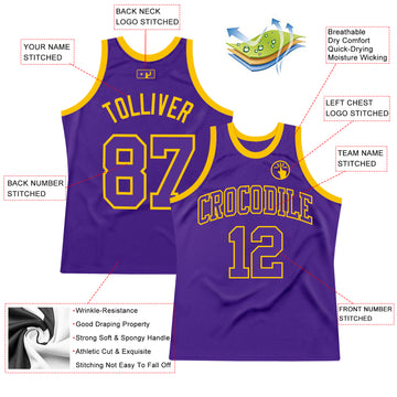 Custom Purple Purple-Gold Authentic Throwback Basketball Jersey