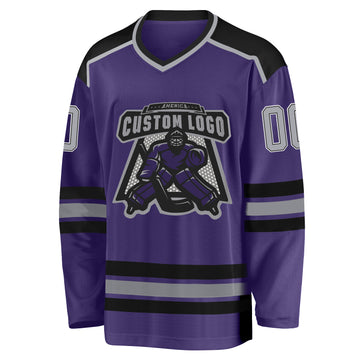 Custom Purple Gray Black-White Hockey Jersey