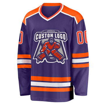 Custom Purple Orange-White Hockey Jersey