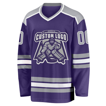 Custom Purple Gray-White Hockey Jersey