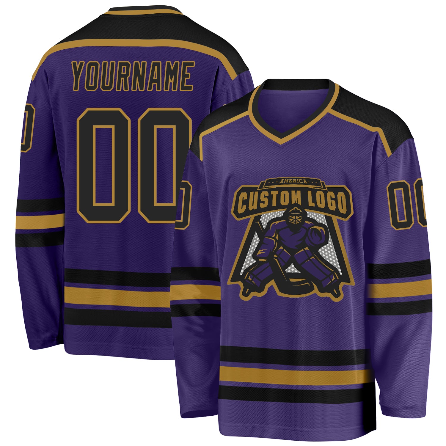 Custom Purple Black-Old Gold Hockey Jersey Discount