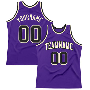 Custom Purple Black-Cream Authentic Throwback Basketball Jersey
