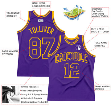 Custom Purple Purple-Gold Authentic Throwback Basketball Jersey