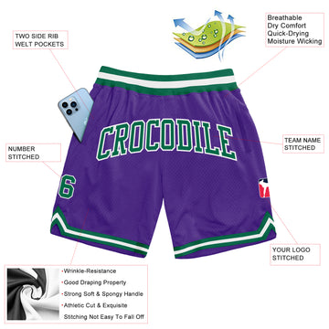 Custom Purple Kelly Green-White Authentic Throwback Basketball Shorts