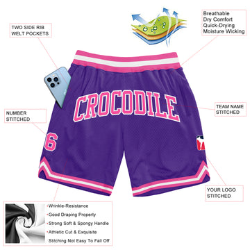 Custom Purple Pink-White Authentic Throwback Basketball Shorts