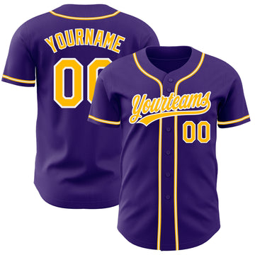 Custom Purple Gold-White Authentic Baseball Jersey