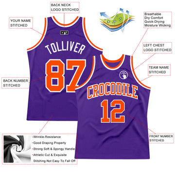 Custom Purple Orange-White Authentic Throwback Basketball Jersey