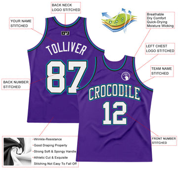 Custom Purple White Black-Teal Authentic Throwback Basketball Jersey