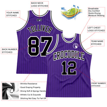 Custom Purple Black Pinstripe Black-White Authentic Basketball Jersey