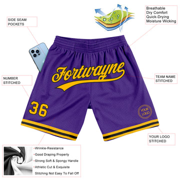 Custom Purple Gold-Black Authentic Throwback Basketball Shorts