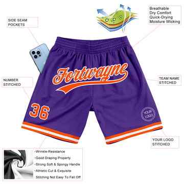 Custom Purple Orange-White Authentic Throwback Basketball Shorts