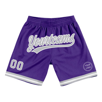 Custom Purple Gray-White Authentic Throwback Basketball Shorts