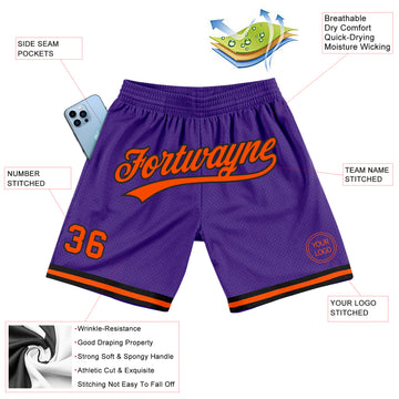 Custom Purple Orange-Black Authentic Throwback Basketball Shorts