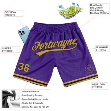 Custom Purple Old Gold-Black Authentic Throwback Basketball Shorts
