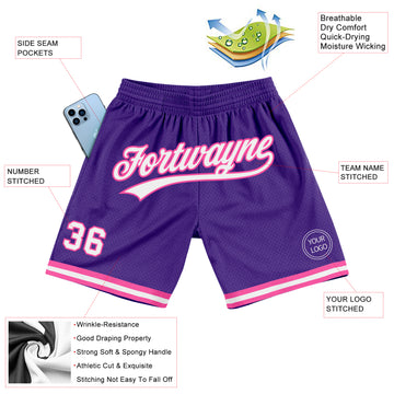 Custom Purple White-Pink Authentic Throwback Basketball Shorts
