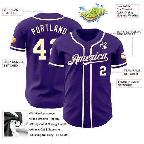 Custom Purple Cream Authentic Baseball Jersey Discount