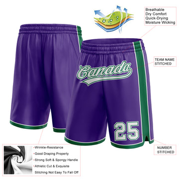 Custom Purple White-Kelly Green Authentic Basketball Shorts