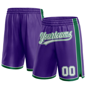 Custom Purple White-Kelly Green Authentic Basketball Shorts