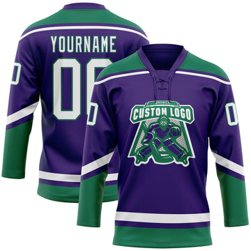 Custom Purple White-Kelly Green Hockey Lace Neck Jersey
