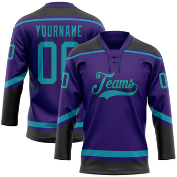 Custom Purple Teal-Black Hockey Lace Neck Jersey