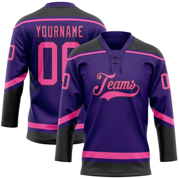 Custom Purple Pink-Black Hockey Lace Neck Jersey